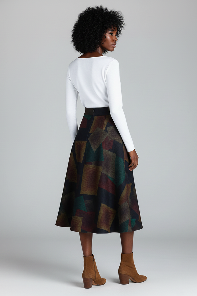 Jupe Midi Imprimée Géométrique Décontractée