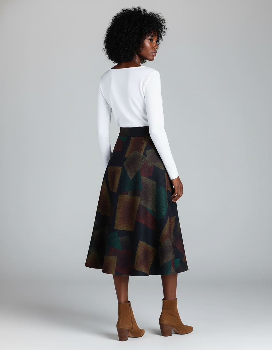 Jupe Midi Imprimée Géométrique Décontractée