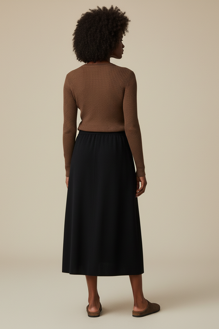 Jupe Midi Noire Maille Décontractée