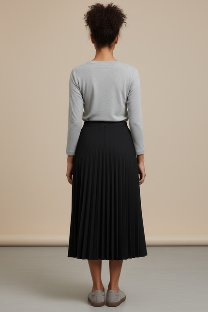 Jupe Midi Noire Plissée Élégante chic