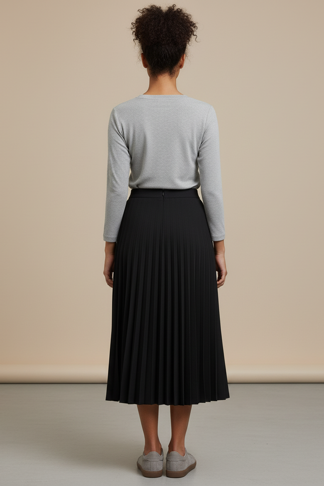 Jupe Midi Noire Plissée Élégante chic