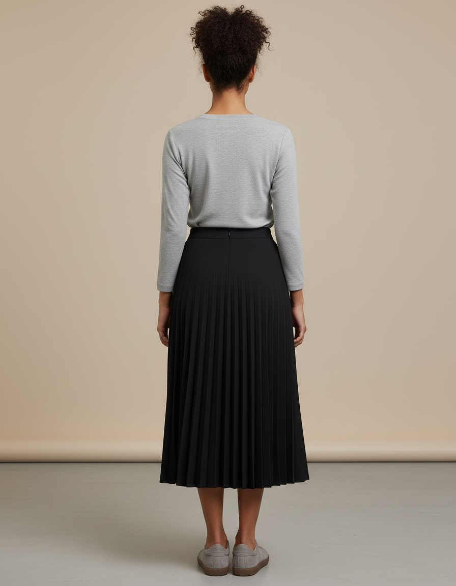 Jupe Midi Noire Plissée Élégante chic