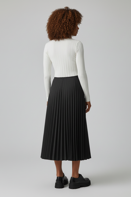 Jupe Midi Plissée Grise Chaude