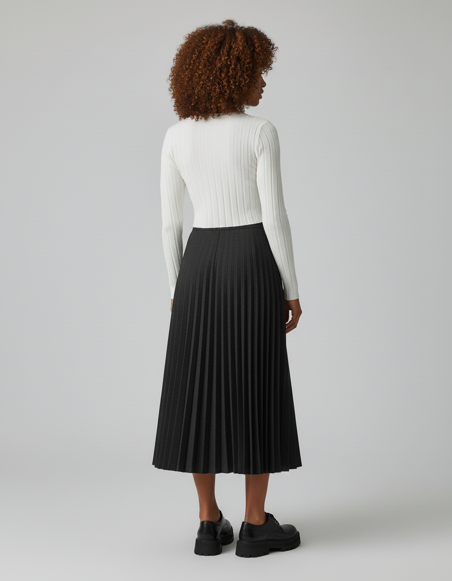 Jupe Midi Plissée Grise Chaude