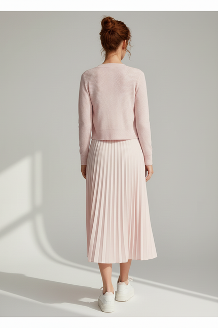 Jupe Midi Rose Plissée Fluide