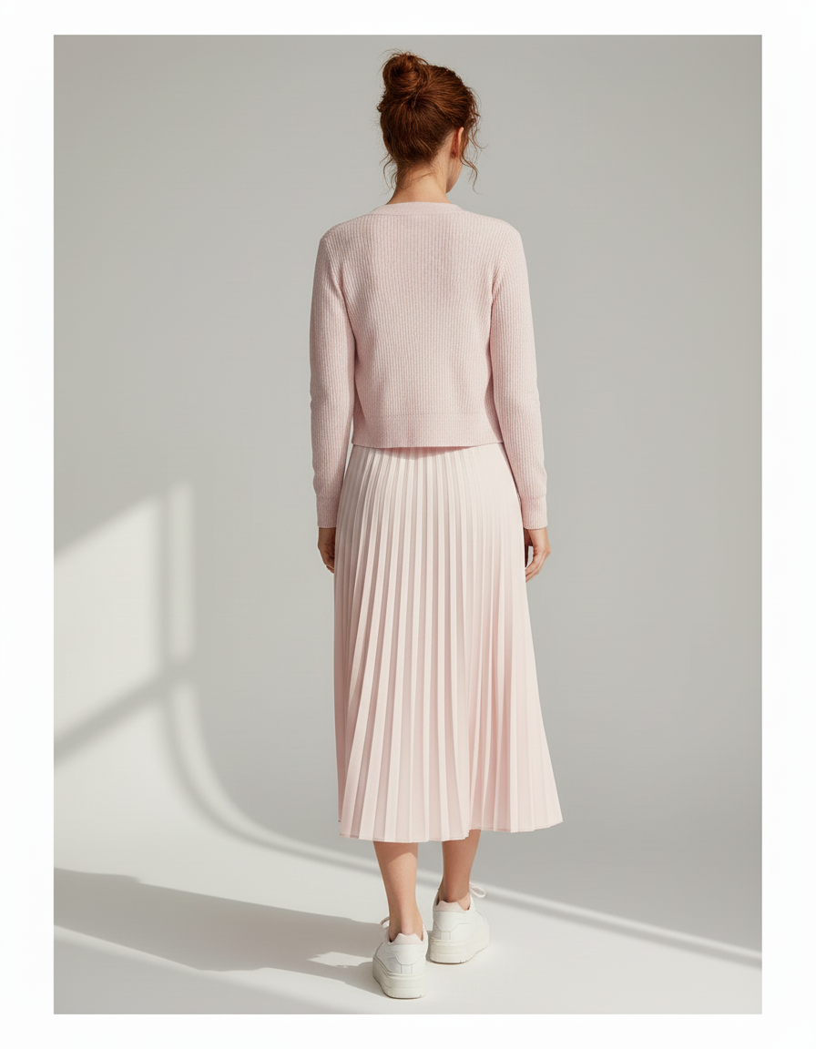 Jupe Midi Rose Plissée Fluide