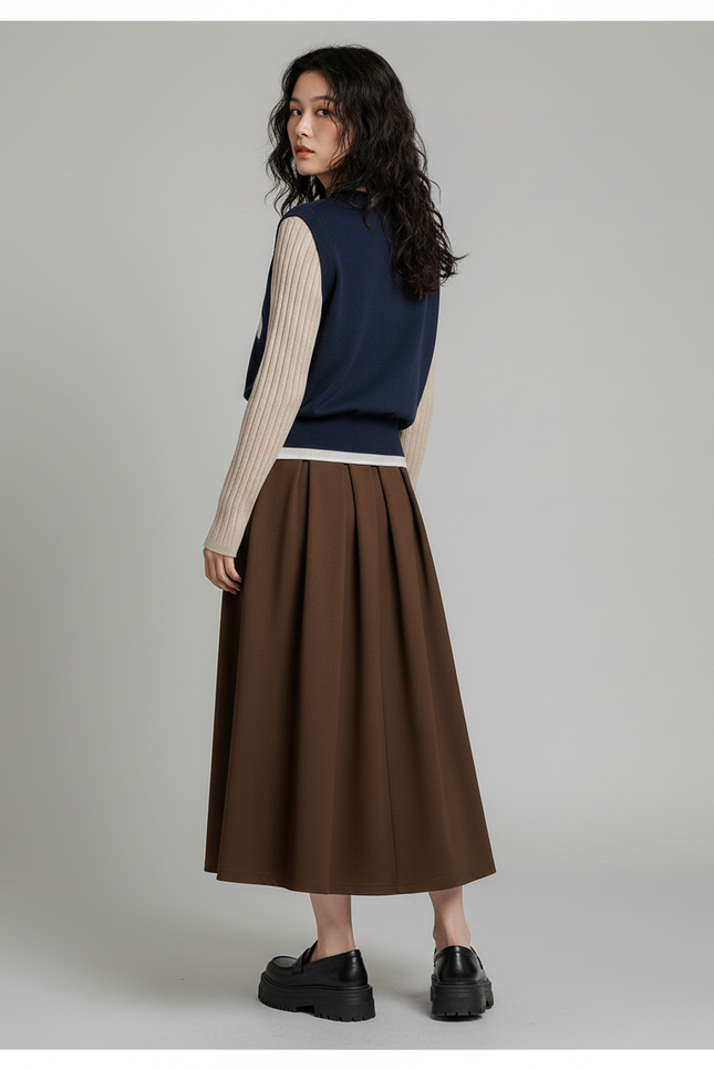 Jupe Midi Marron Plissée Vintage