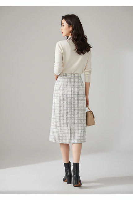 Jupe Midi Tweed Carreaux Chic