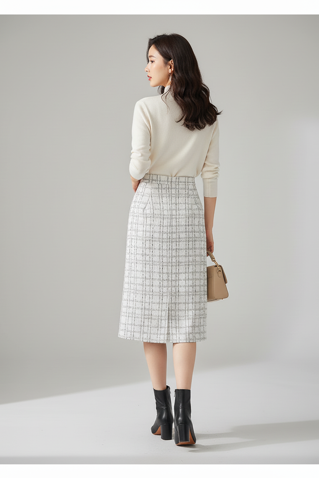 Jupe Midi Tweed Carreaux Chic