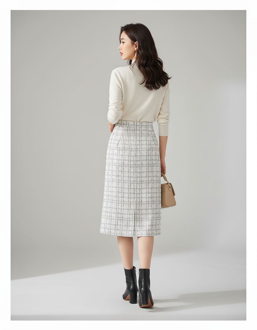 Jupe Midi Tweed Carreaux Chic