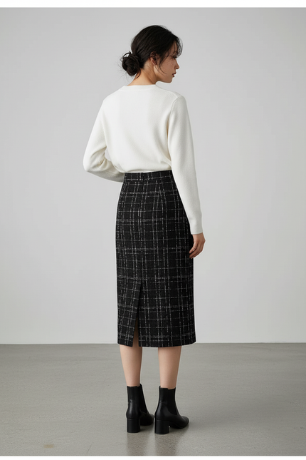 Jupe Midi Tweed Quadrillée Chic