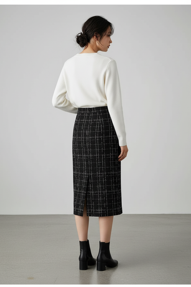 Jupe Midi Tweed Quadrillée Chic