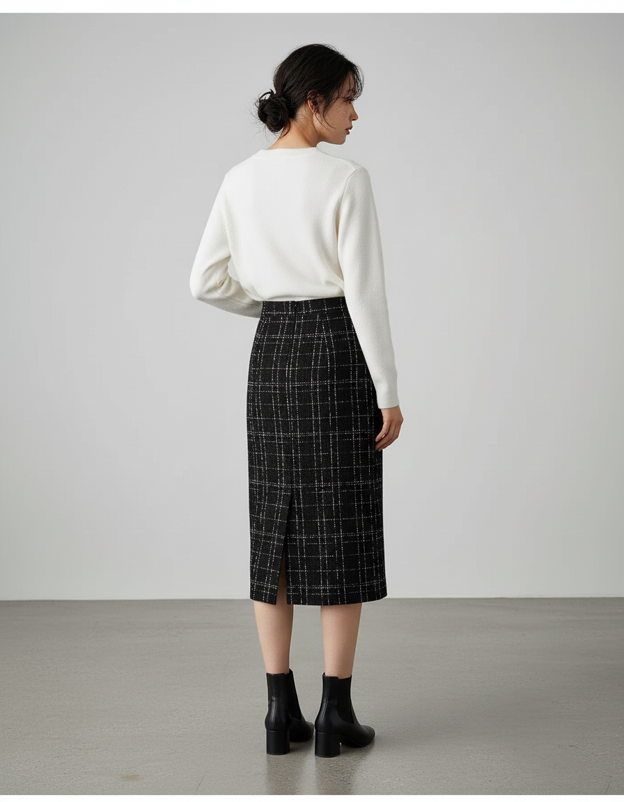 Jupe Midi Tweed Quadrillée Chic