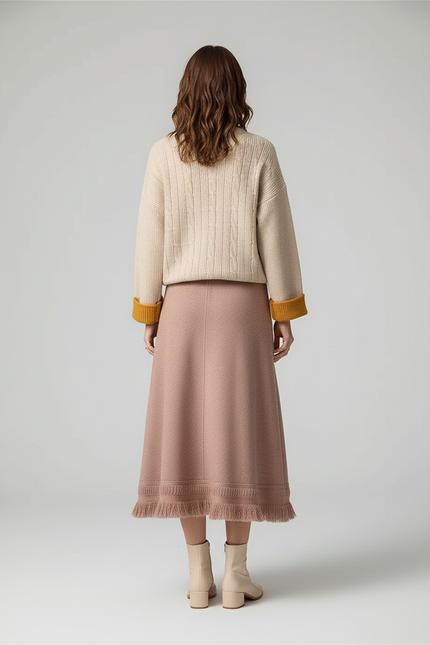 Jupe Midi Maille Franges Élégante