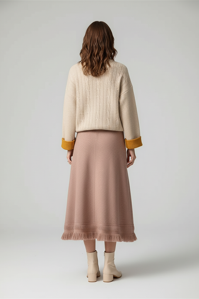 Jupe Midi Maille Franges Élégante