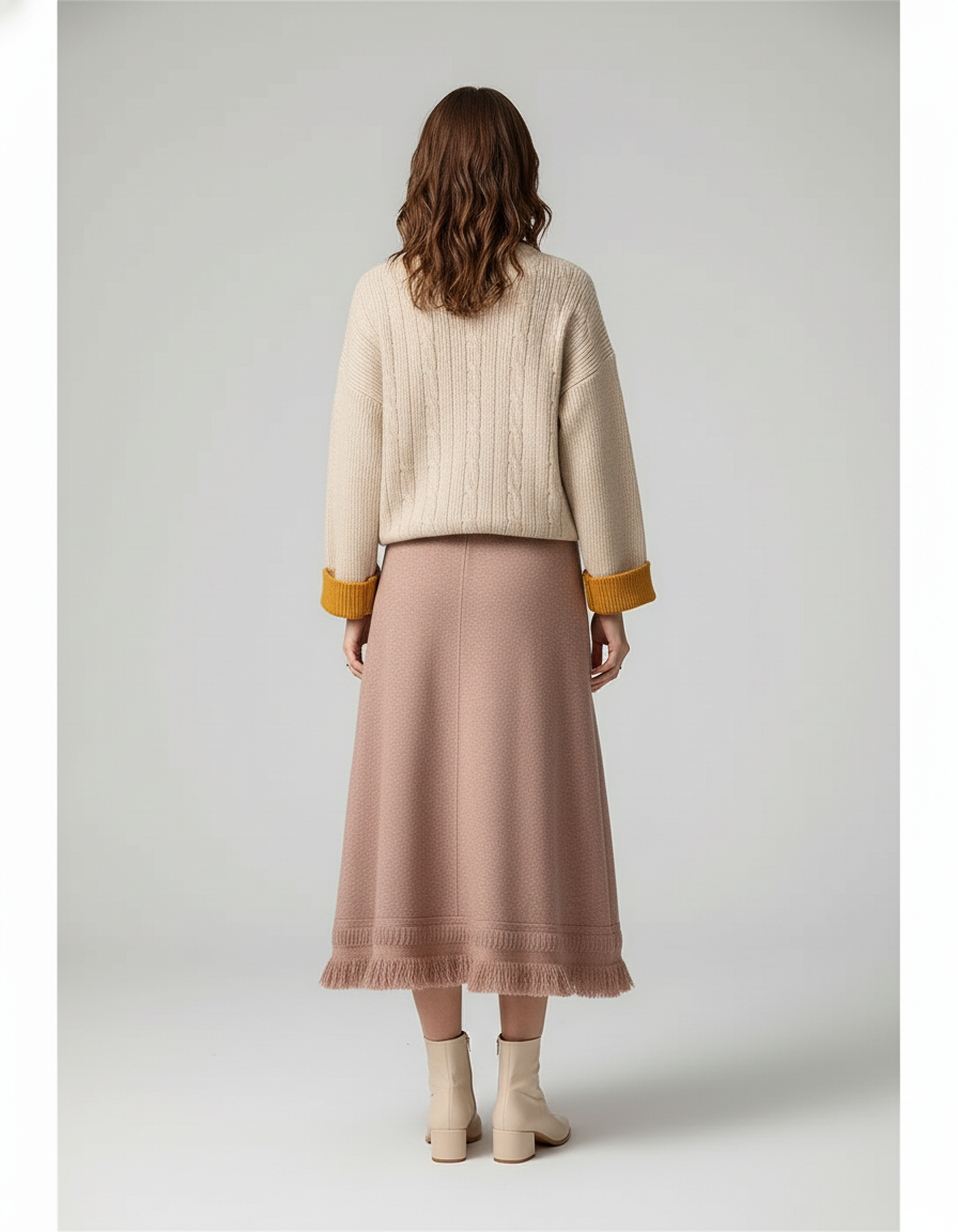 Jupe Midi Maille Franges Élégante