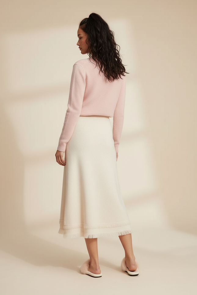 Jupe Midi Tricotée Franges Élégante