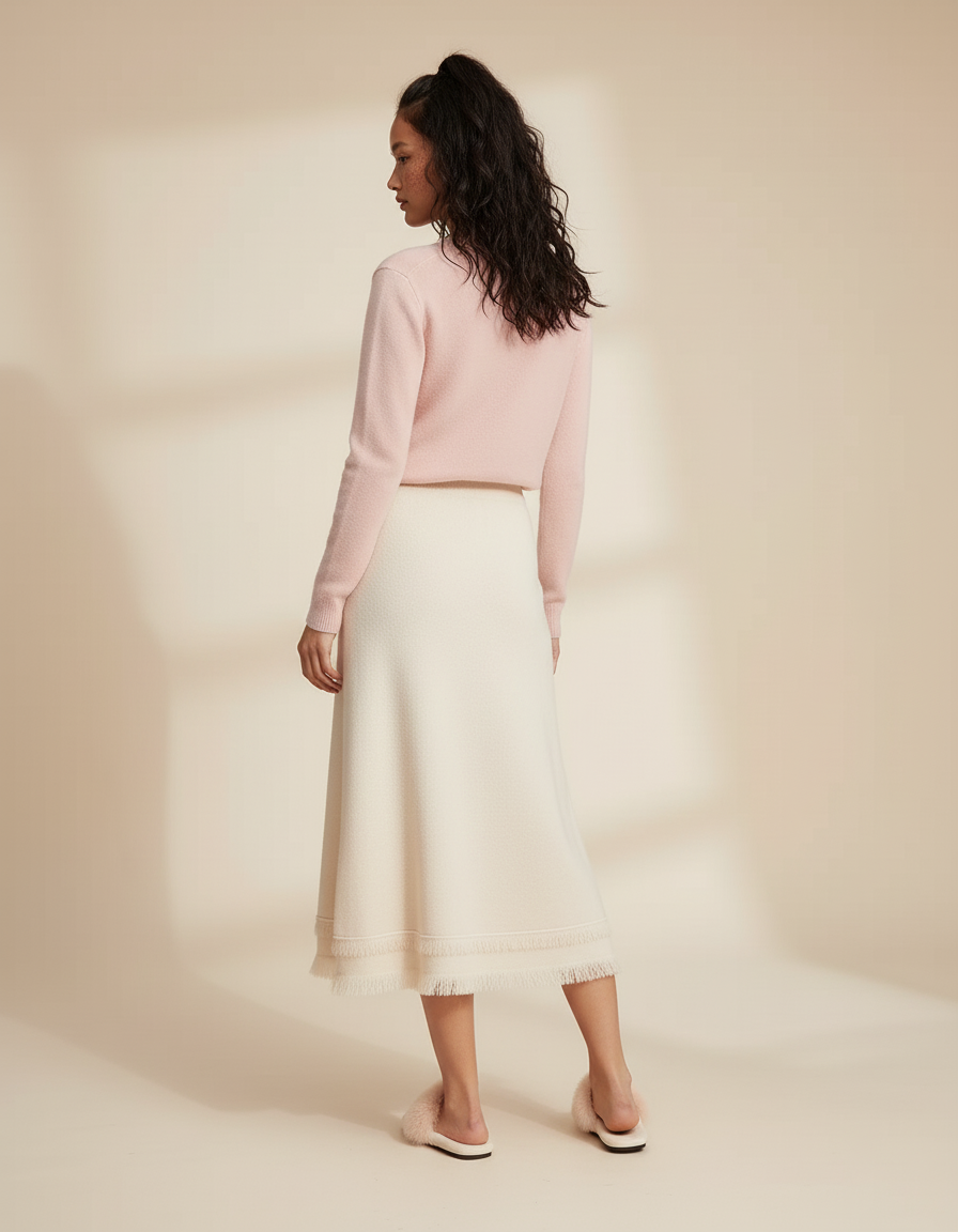 Jupe Midi Tricotée Franges Élégante