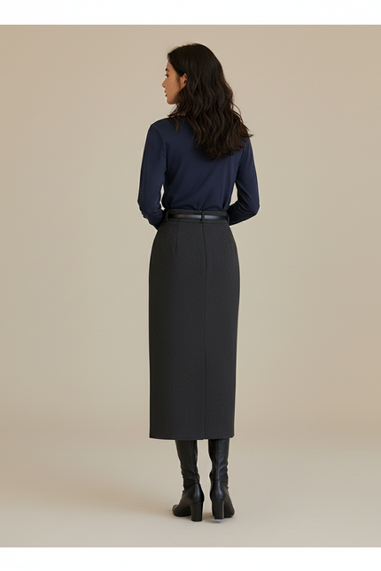 Jupe Midi Faux Laine Coupe Crayon Élégante