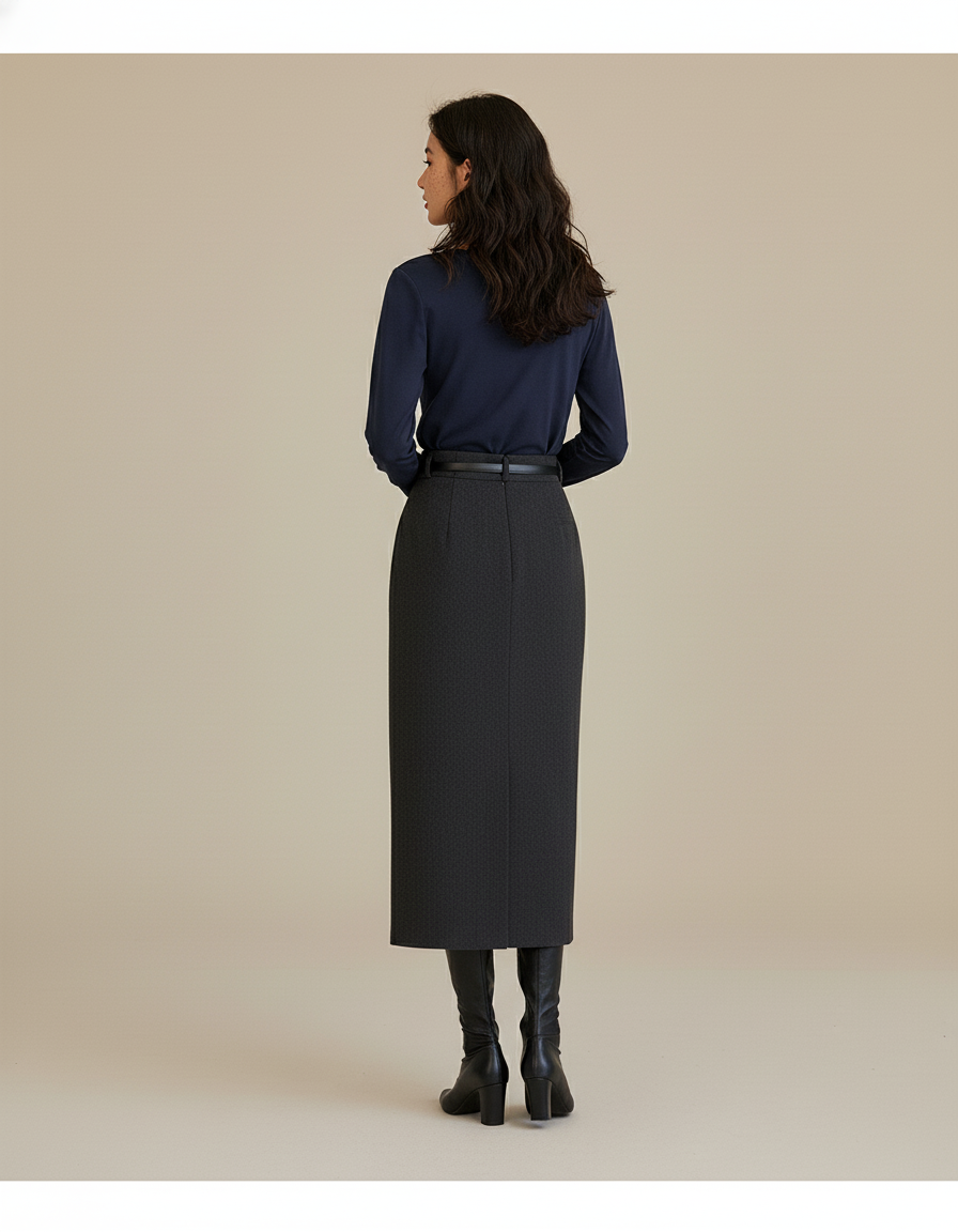 Jupe Midi Faux Laine Coupe Crayon Élégante