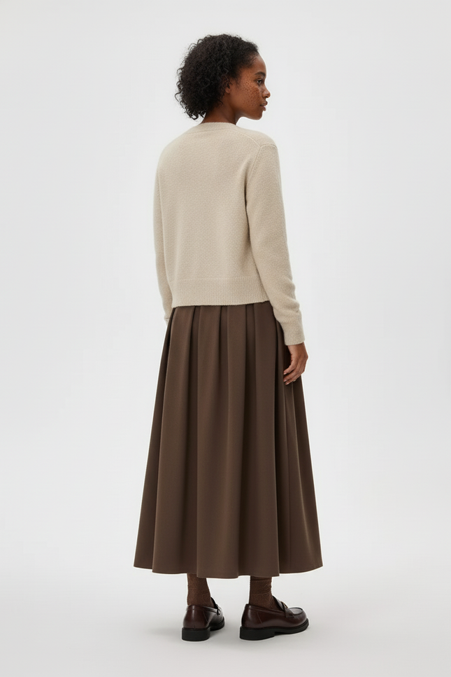 Jupe Midi Marron Plissée Élégante bohème
