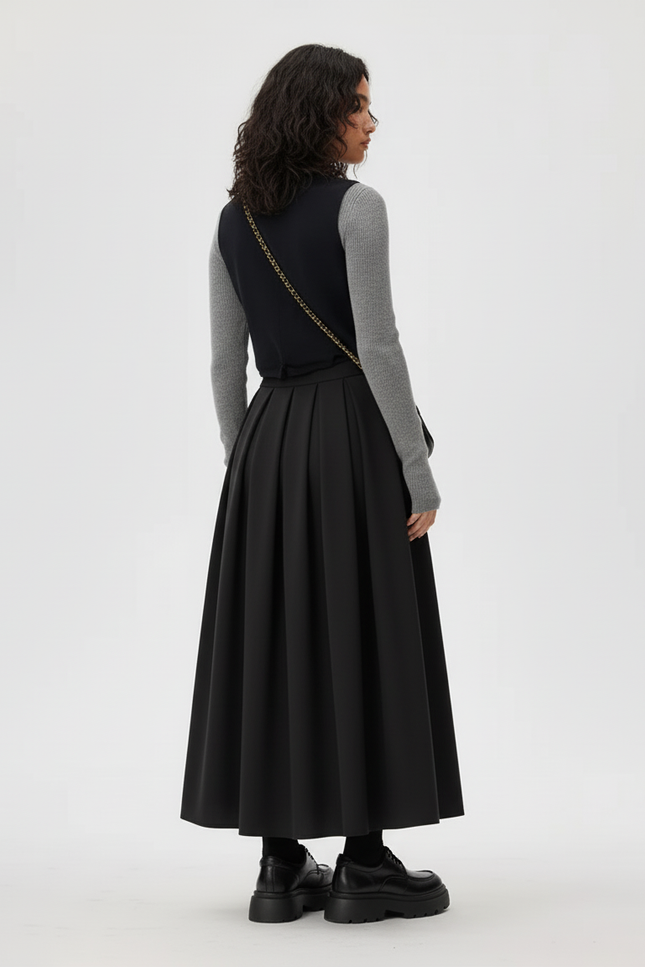 Jupe Midi Noire A-Line Élégante