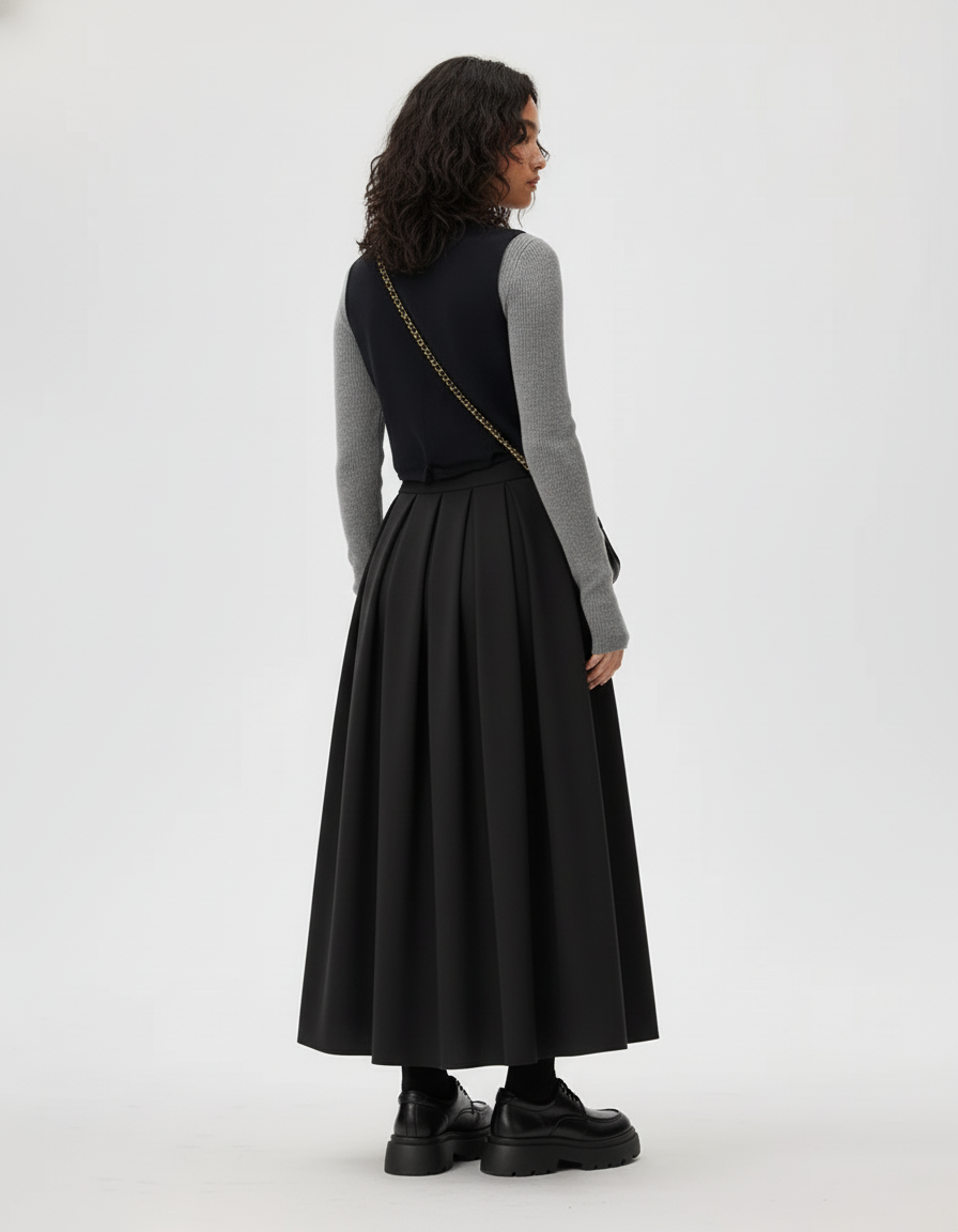 Jupe Midi Noire A-Line Élégante