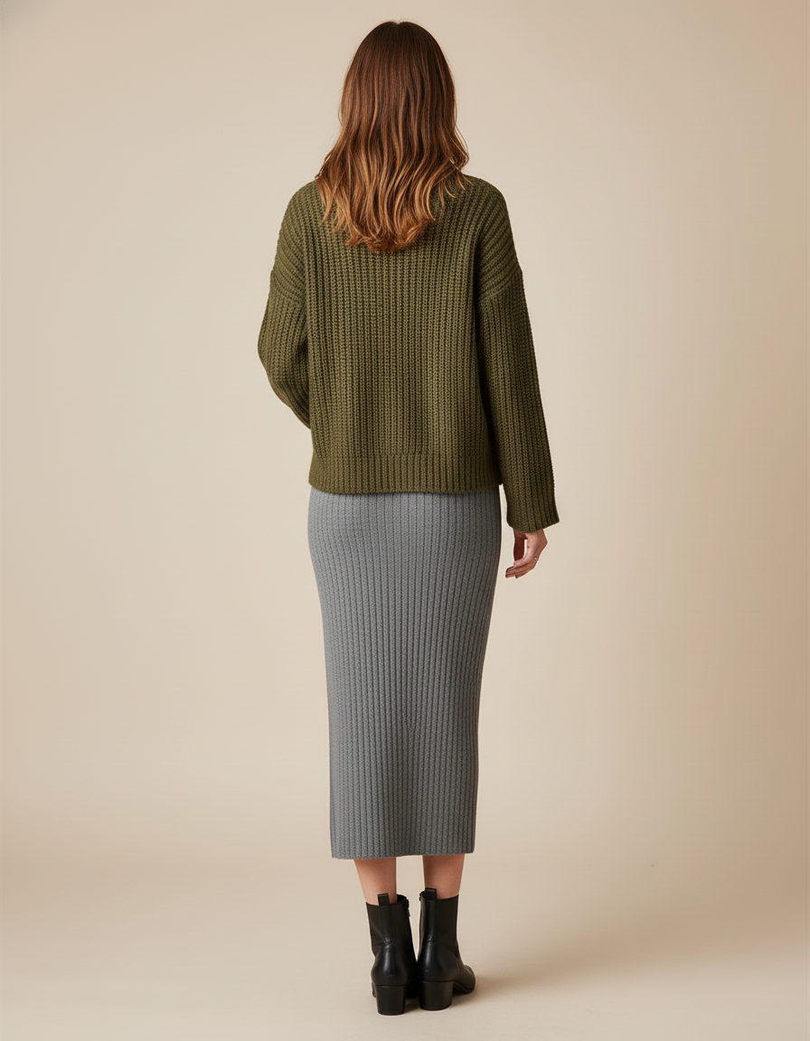 Jupe Midi Grise Côtelée Élégante sobre