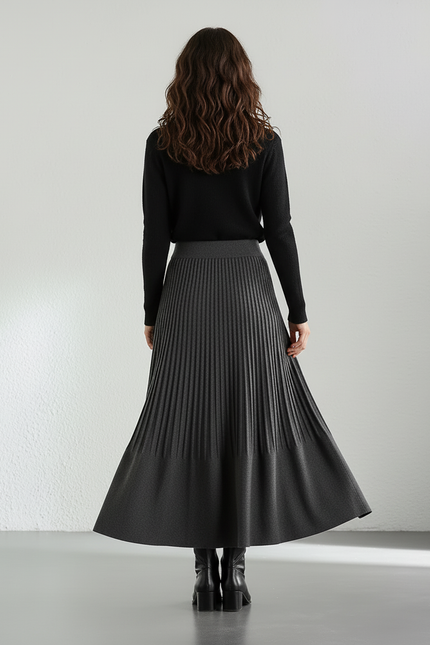 Jupe Midi Gris Plissée Élégante