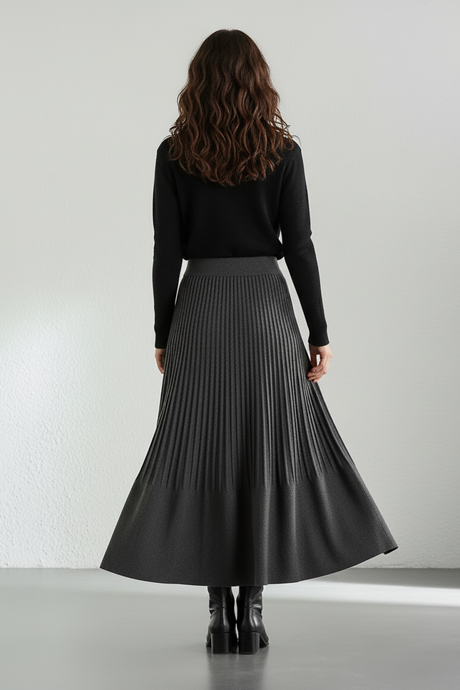 Jupe Midi Gris Plissée Élégante