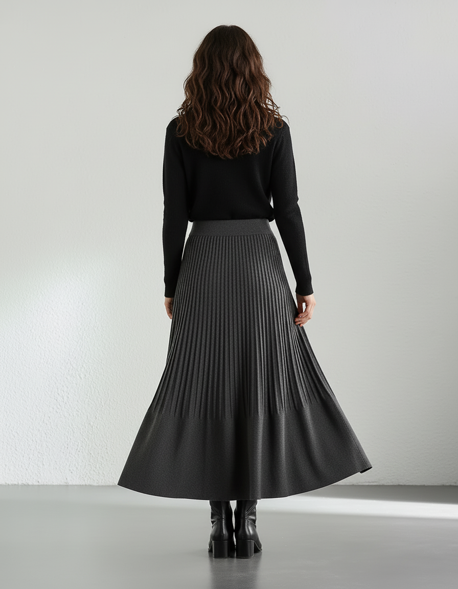Jupe Midi Gris Plissée Élégante