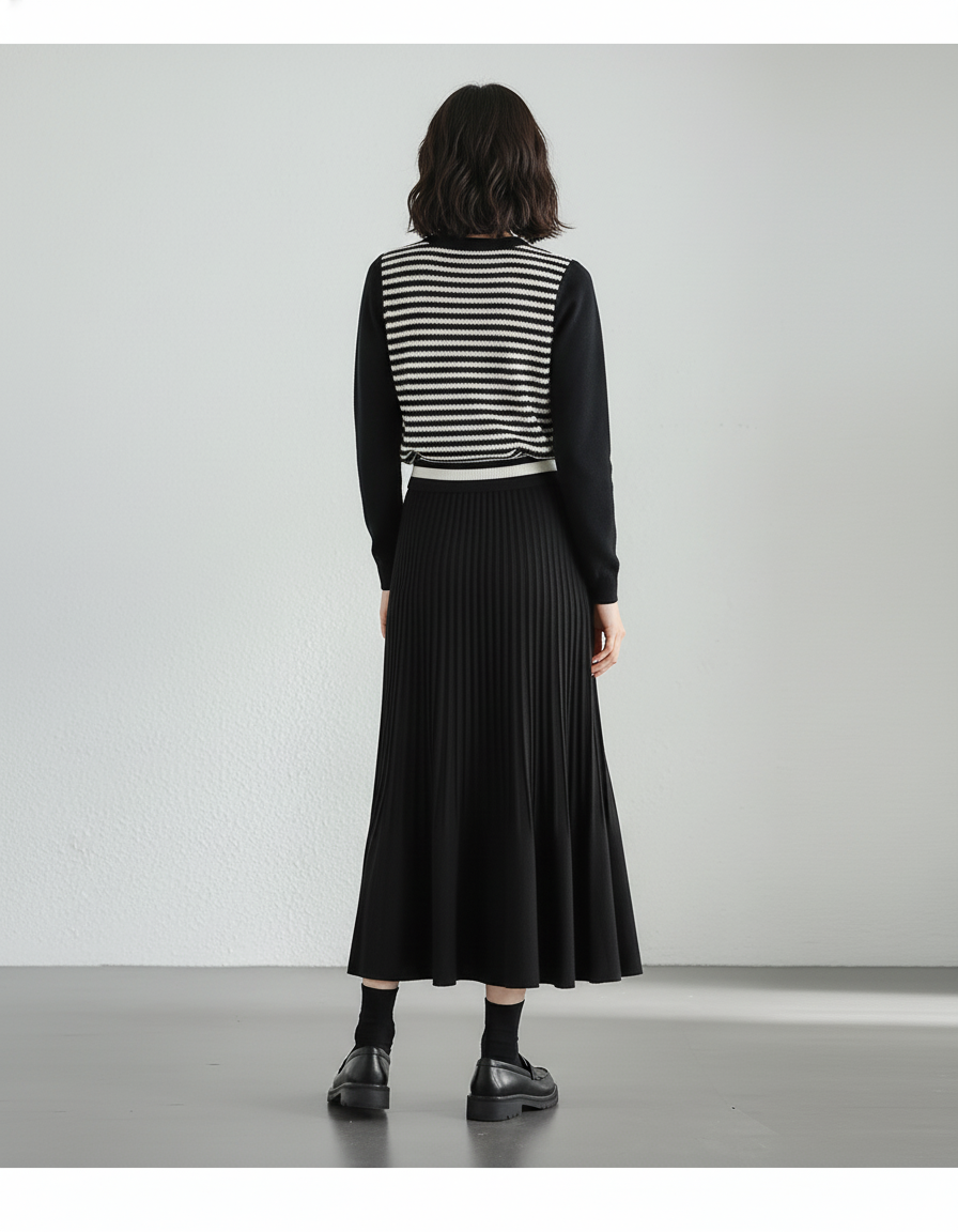 Jupe Midi Noire Plissée Élégante intemporelle