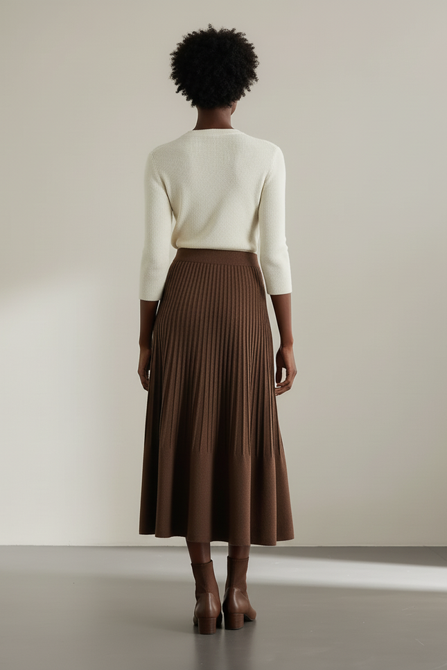 Jupe Midi Marron Plissée Élégante fluide chic