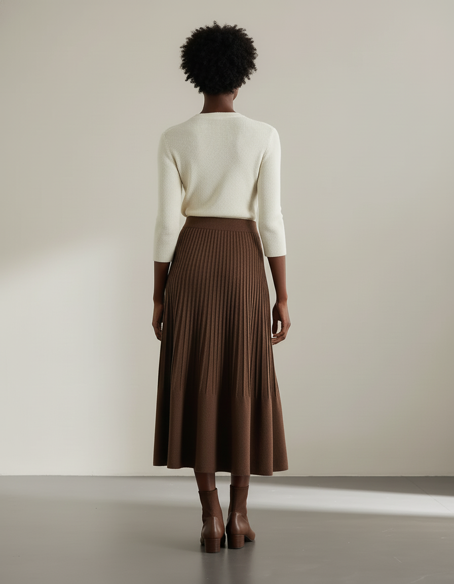 Jupe Midi Marron Plissée Élégante fluide chic