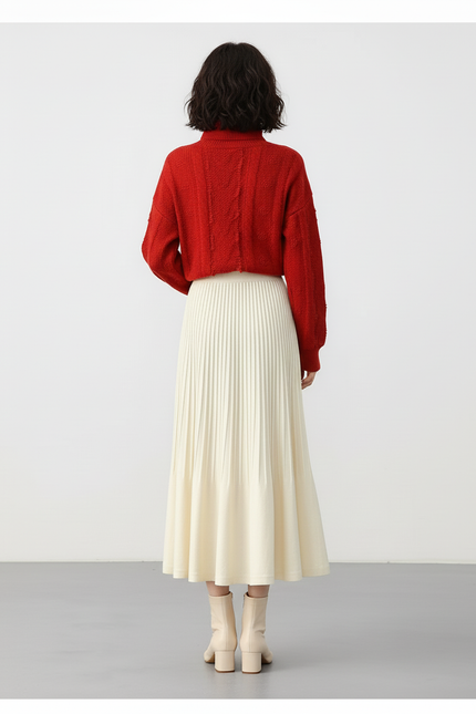 Jupe Midi Crème Plissée Élégante délicate