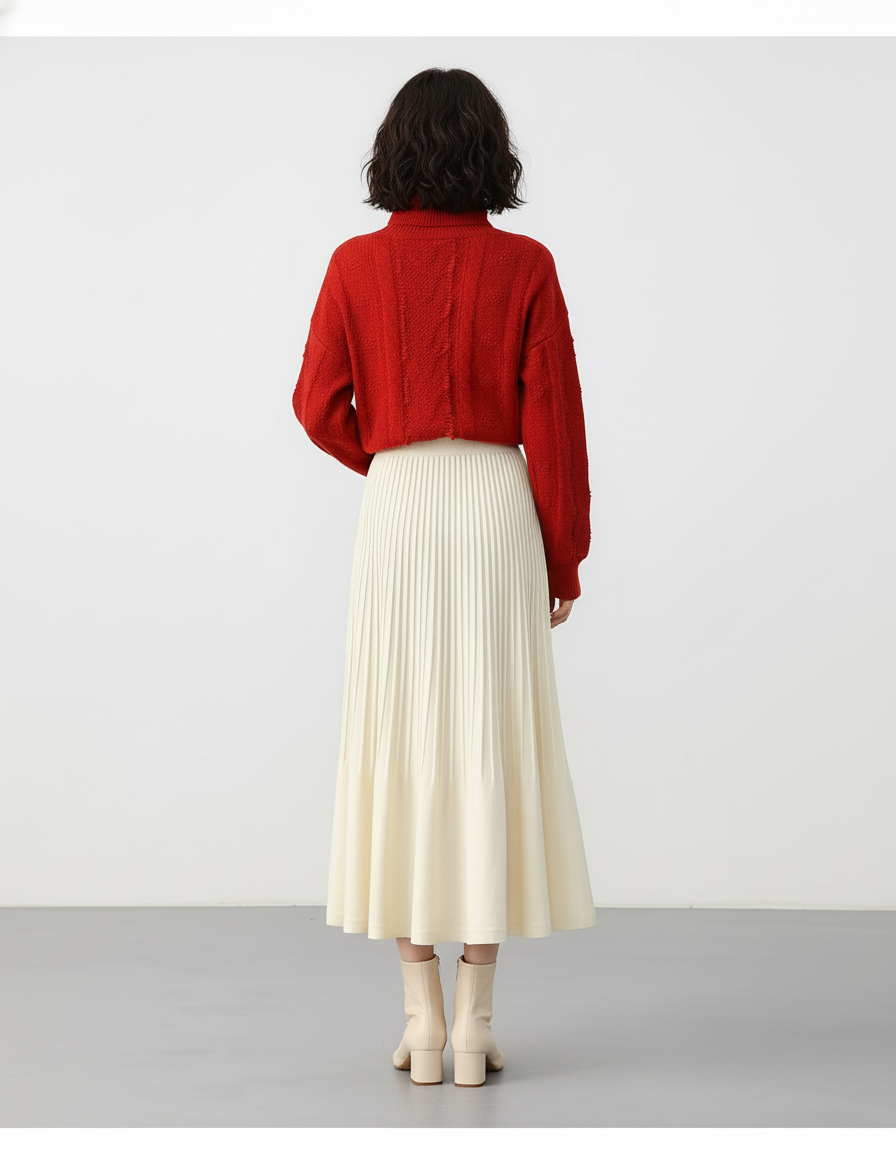 Jupe Midi Crème Plissée Élégante délicate