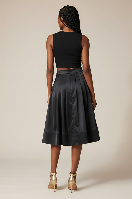 Jupe Midi Satin Plissée Élégante