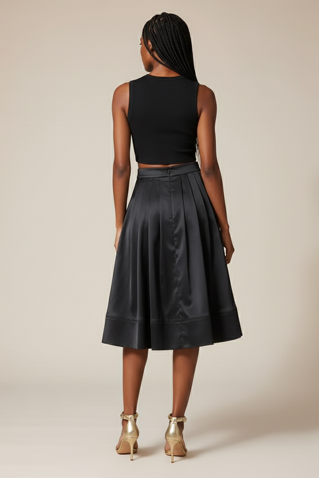 Jupe Midi Satin Plissée Élégante