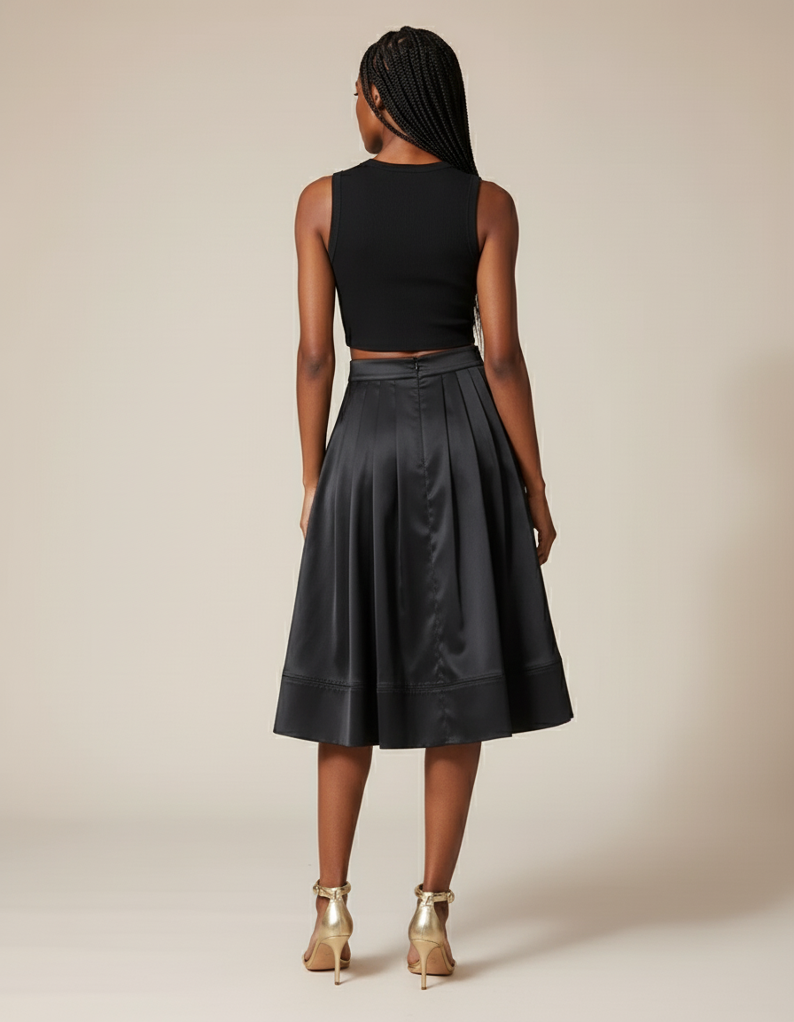 Jupe Midi Satin Plissée Élégante