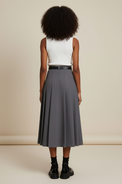 Jupe Midi Grise Plissée Élégante épurée