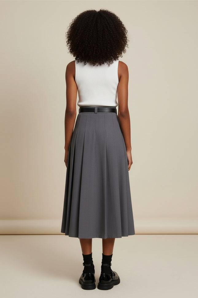Jupe Midi Grise Plissée Élégante épurée