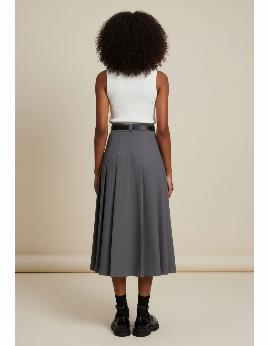 Jupe Midi Grise Plissée Élégante épurée