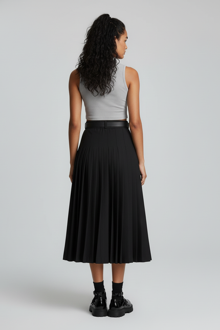 Jupe Midi Noire Plissée Élégante formelle