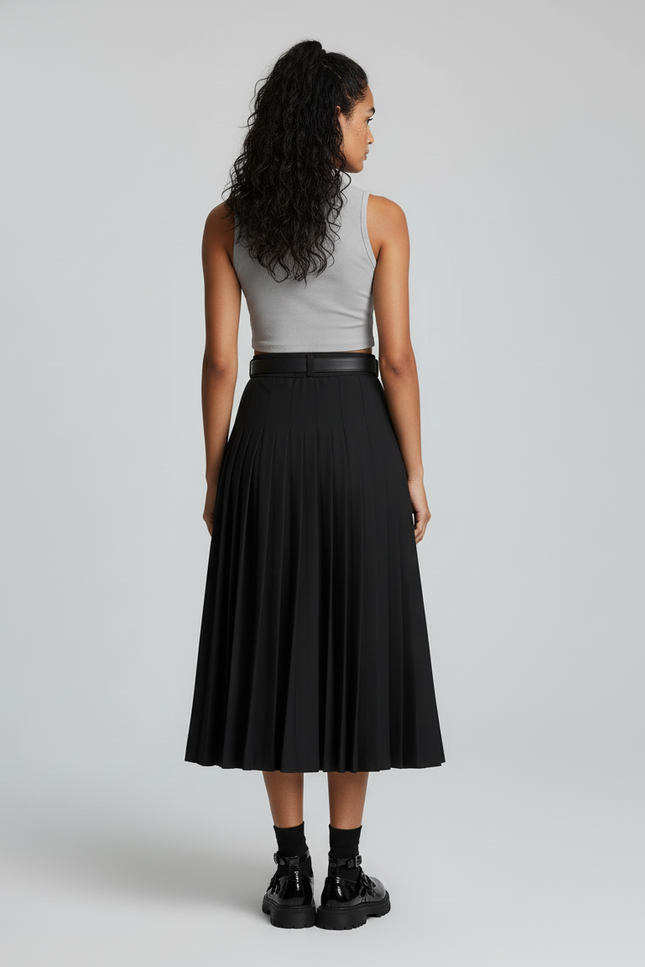 Jupe Midi Noire Plissée Élégante formelle