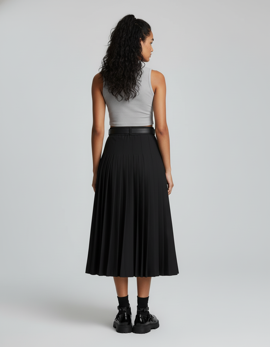 Jupe Midi Noire Plissée Élégante formelle
