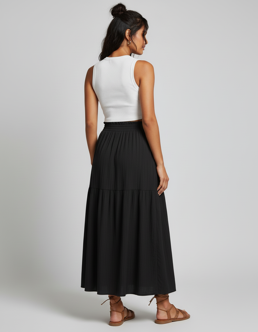 Jupe Midi Noire Fendue Fluide