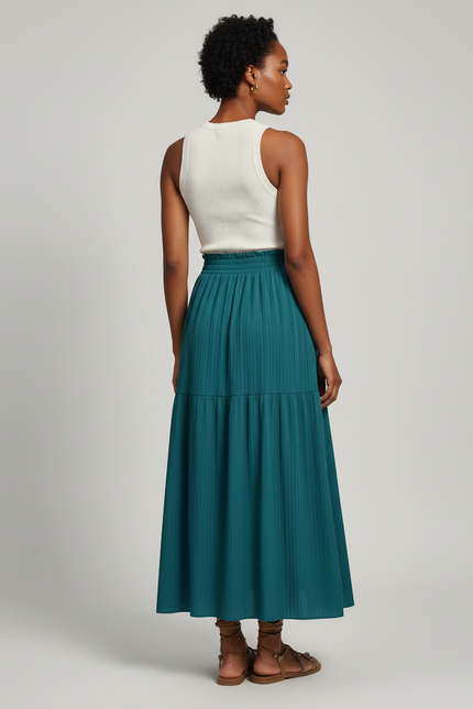 Jupe Midi Verte Étagée Fluide