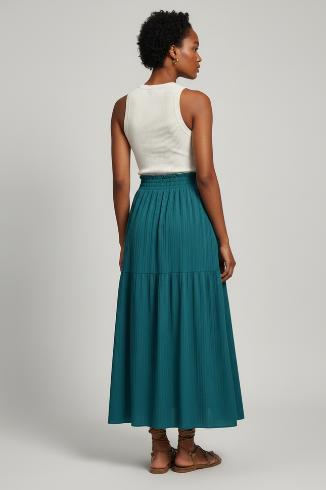 Jupe Midi Verte Étagée Fluide