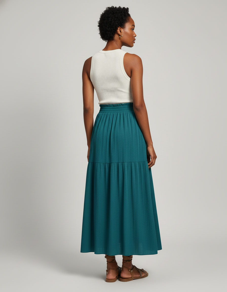 Jupe Midi Verte Étagée Fluide