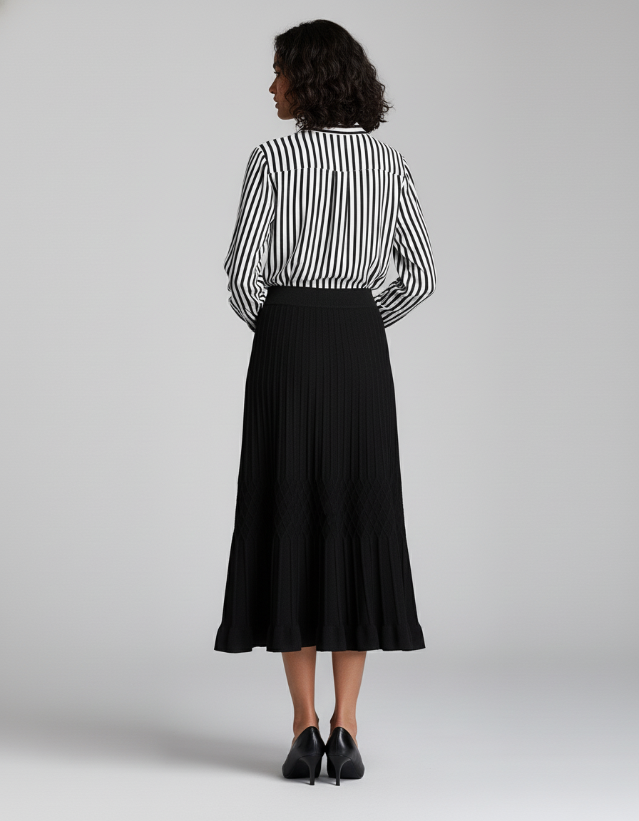 Jupe Midi Noire Plissée Élégante sophistiquée